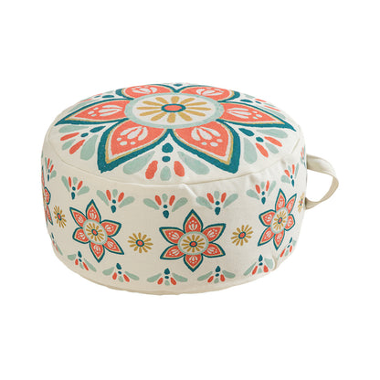 Rundes Sitzpouf mit gewebtem Baumwollbezug und ethnischem Mandala-Print Brehn