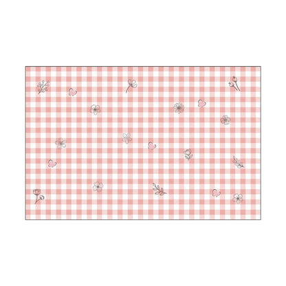 Waterproof Wipeable Gingham Rectangular Tablecloth with Playful Fruit Motifs