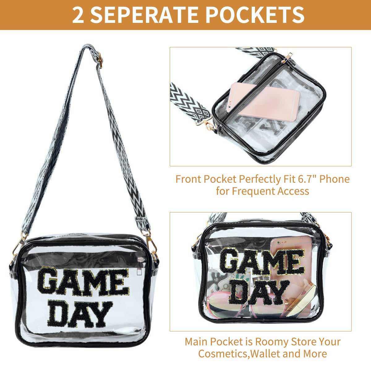 Transparente Umhängetasche mit Modischem Game Day Aufdruck Brehn