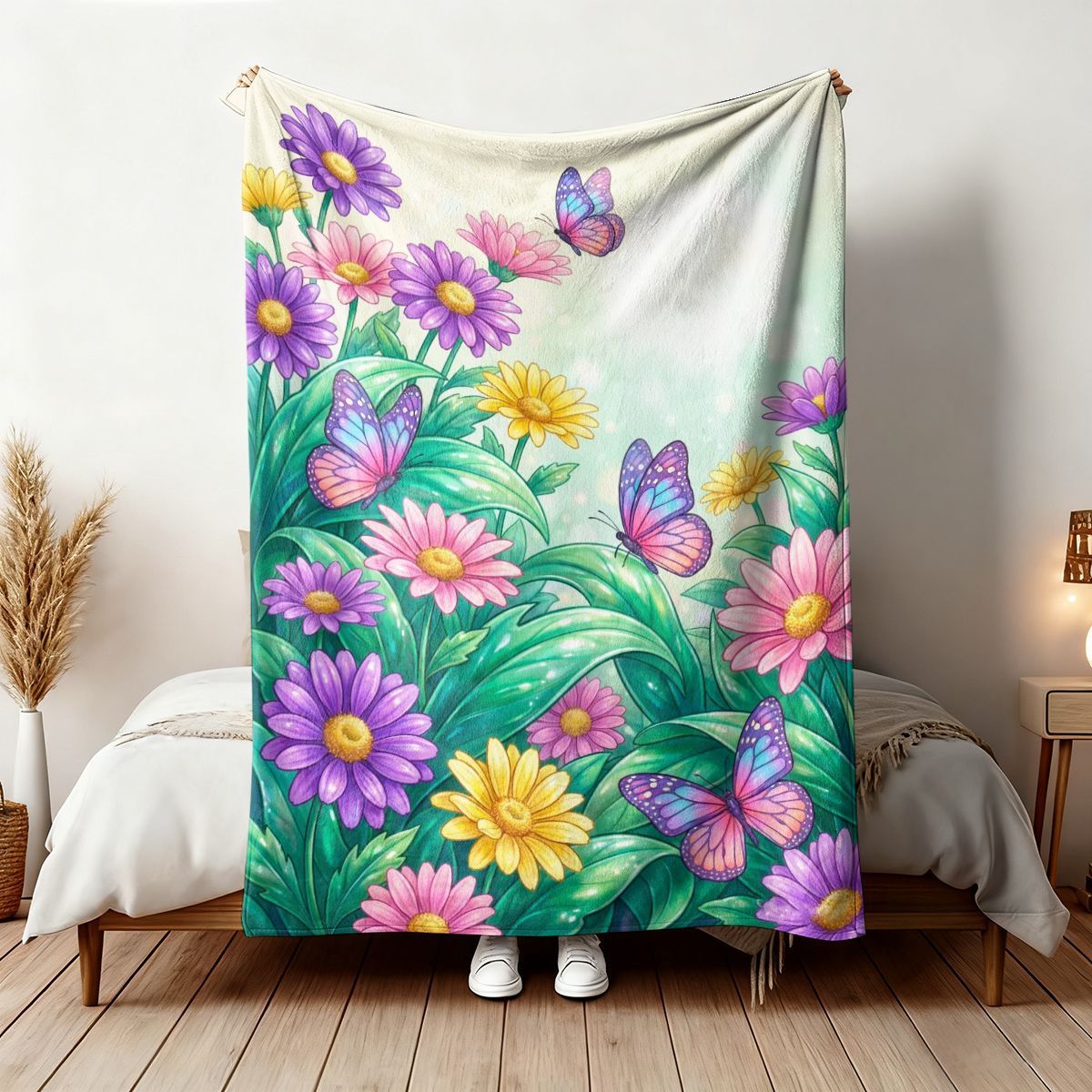 Lebhaftes Blumenmuster-Wurfdecke