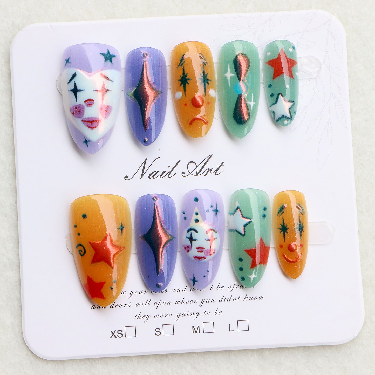 Verspieltes, vom Clown inspiriertes Press-On-Nagelkunst-Set Brehn