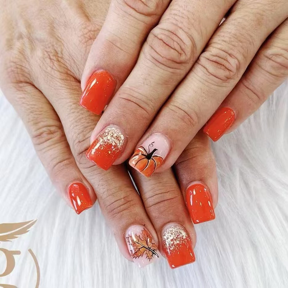 Festliche Kürbis-Themen Press-On Nagelset Brehn