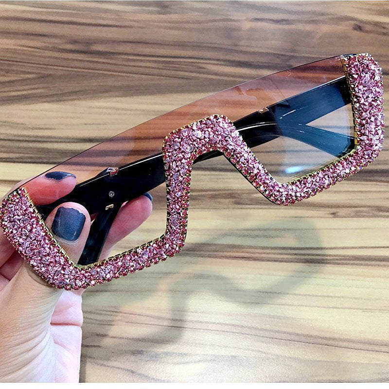 Damen elegante Glitzer-Sonnenbrille mit markantem Rahmen Brehn