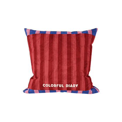 Striped Velvet Square Throw Pillow Cover with Contrast Border and Embroidered Slogan