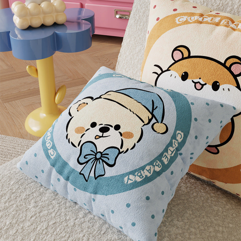 Plush Cartoon Animal Nursery Throw Pillow Cover with Velvet Texture and Concealed Zipper