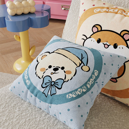 Plush Cartoon Animal Nursery Throw Pillow Cover with Velvet Texture and Concealed Zipper