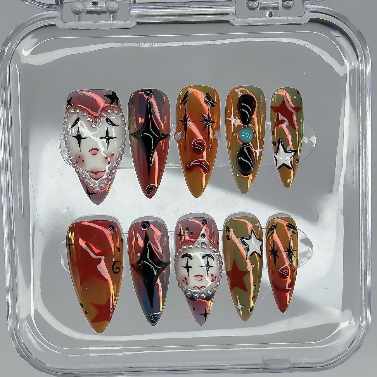 Verspieltes, vom Clown inspiriertes Press-On-Nagelkunst-Set Brehn