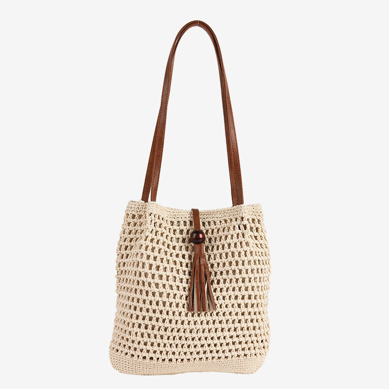 Damen Henkeltasche aus handgearbeitetem Makramee mit stylischem Lederriemen Brehn