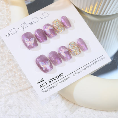 Glitzer Schmetterling Press-On Nagel Set Brehn