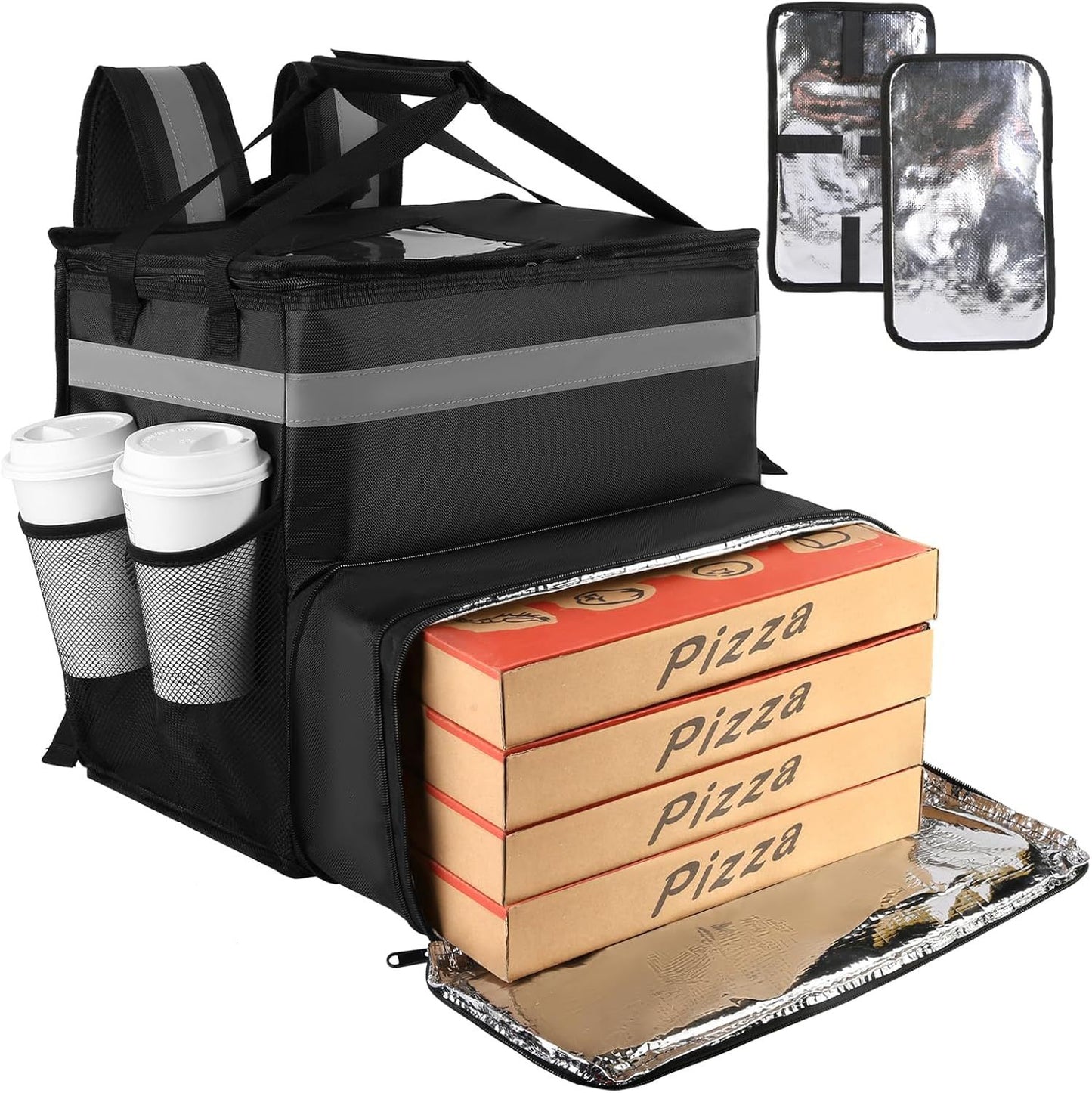 Damen Isolierte Pizza-Liefertasche mit Getränkehaltern und reflektierenden Elementen Brehn