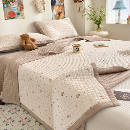 Gesteppte Baumwollbettdecke-Set mit Wendbarem Uni-Rücken und Mini Teddy Motiv