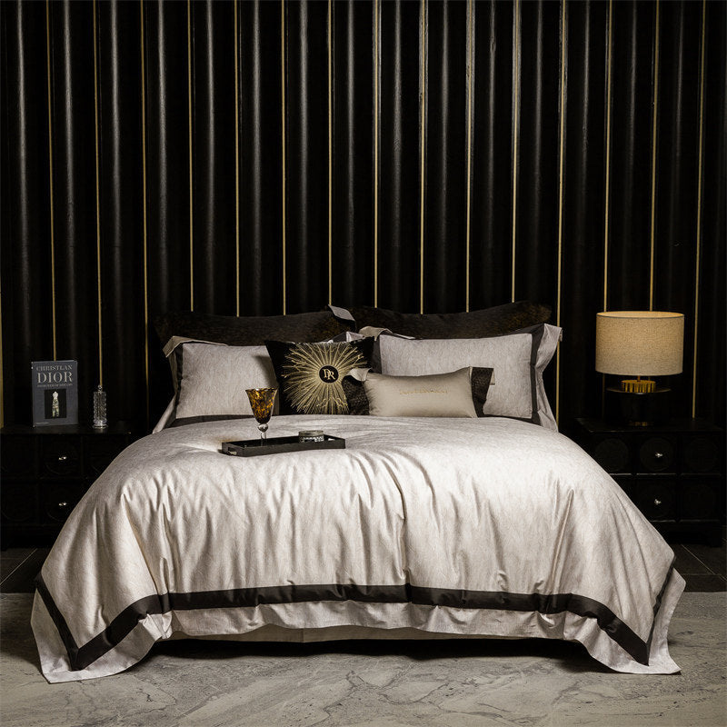 Luxus Satin Leopard-Print Bettbezug Set mit Kontrastbesatz