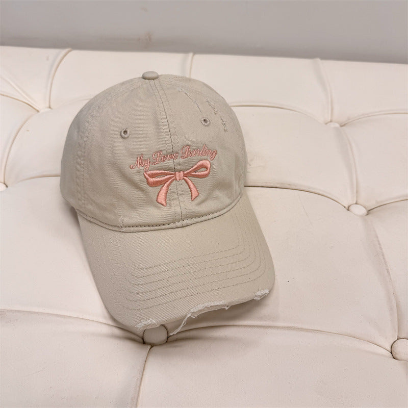 Damen Distressed Baumwoll-Baseballmütze mit Schleifenstickerei Brehn