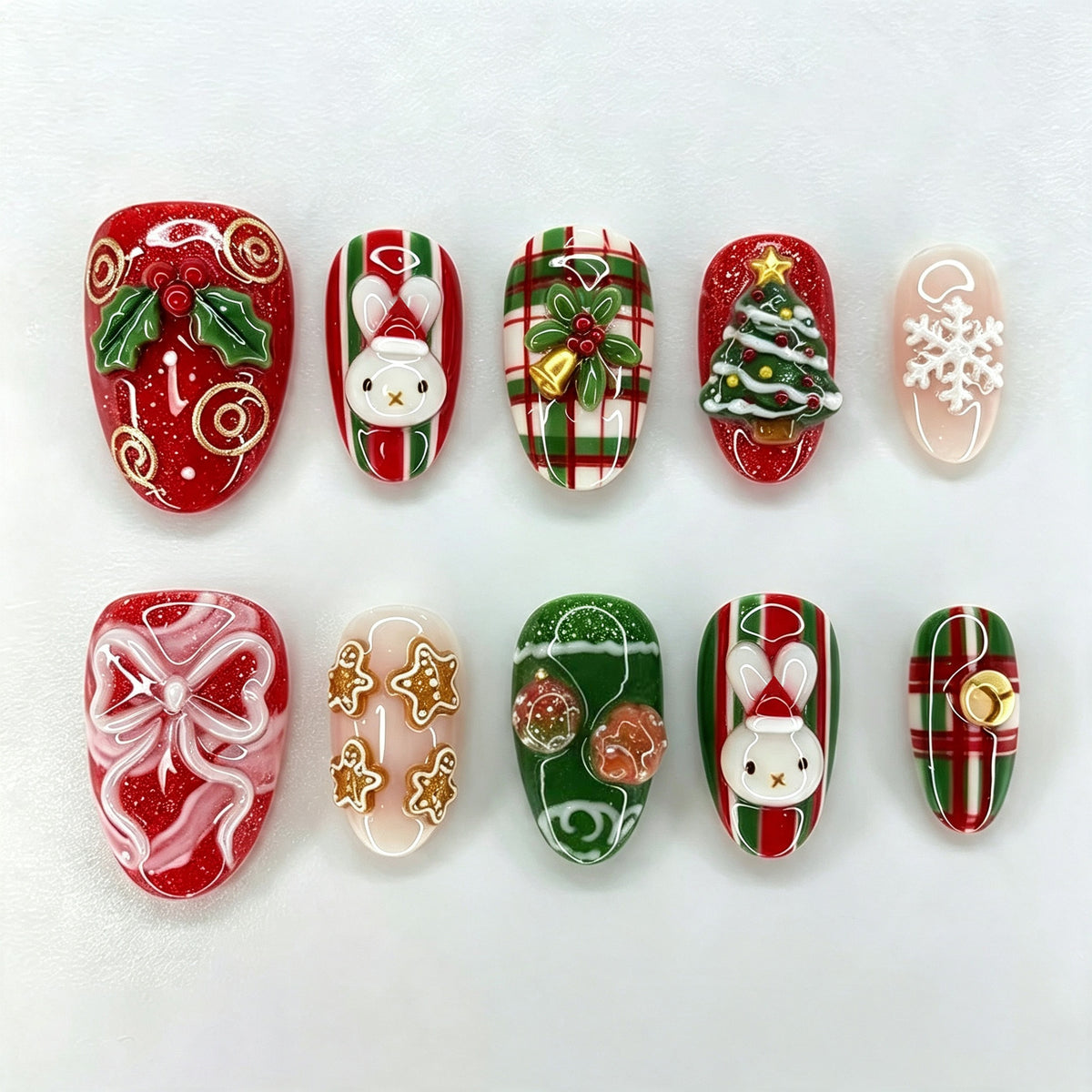 Festliches von Feiertagen inspiriertes Press-On Nagelkunstset Brehn