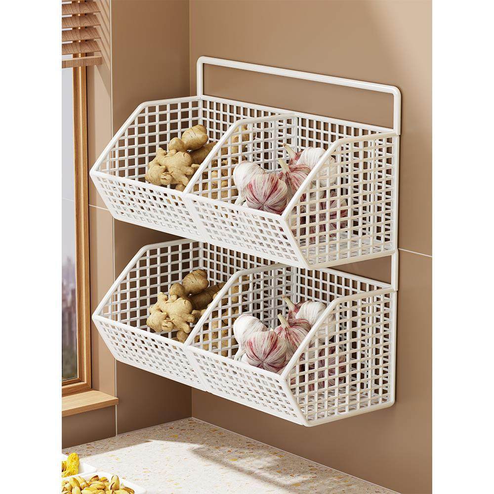 Wandmontierter zweistufiger belüfteter Küchenprodukten Lagerkorb