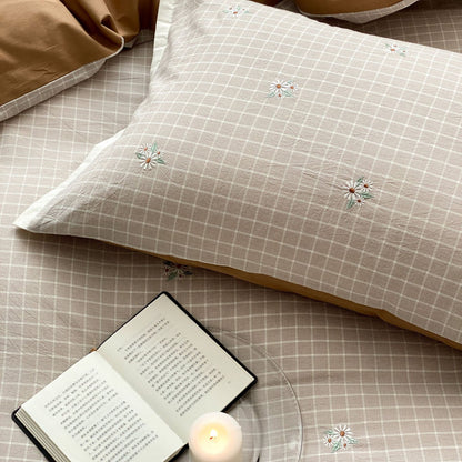Luxus Baumwollsatin Bettbezug Set mit Karo-Stickerei