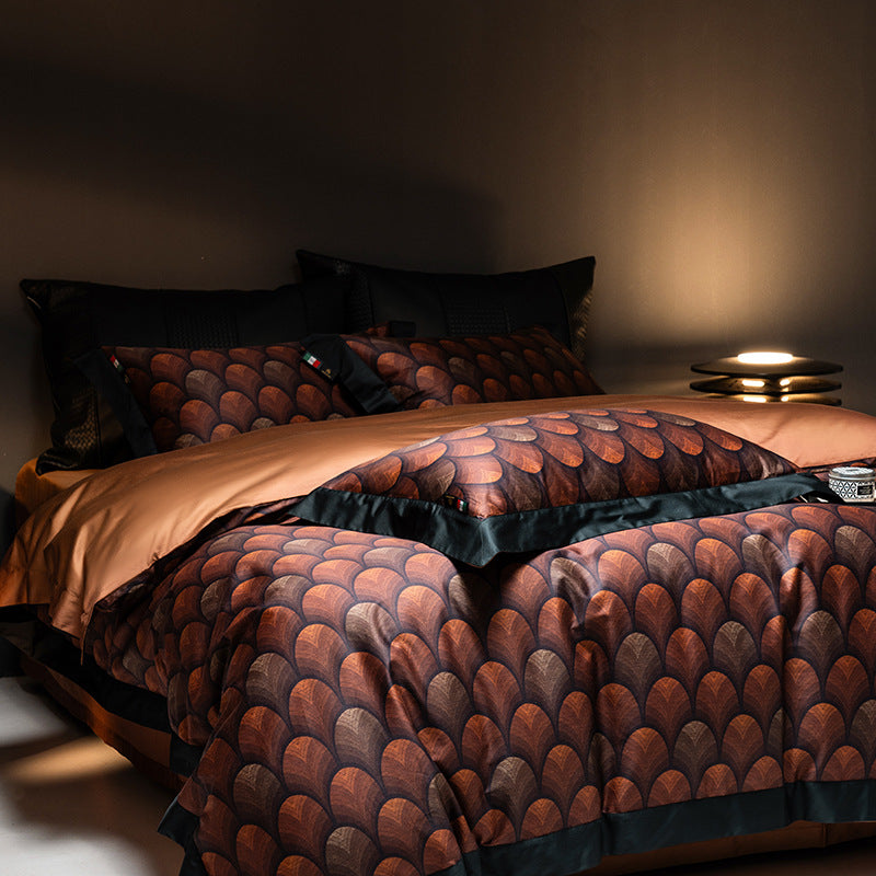 Luxus Jacquard-Wellen Satin Bettbezug Set mit Kontrastbordüre und Kissenbezügen