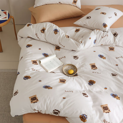 Wendbares Duvetbezug- und Kissenbezug-Set aus Baumwollsatin mit Teddybär- und Mondprint