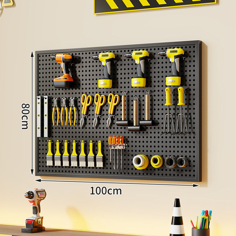 Wandmontierter perforierter Metallwerkzeug-Pegboard-Organizer mit Magnetstreifen und Mehrfachhaken