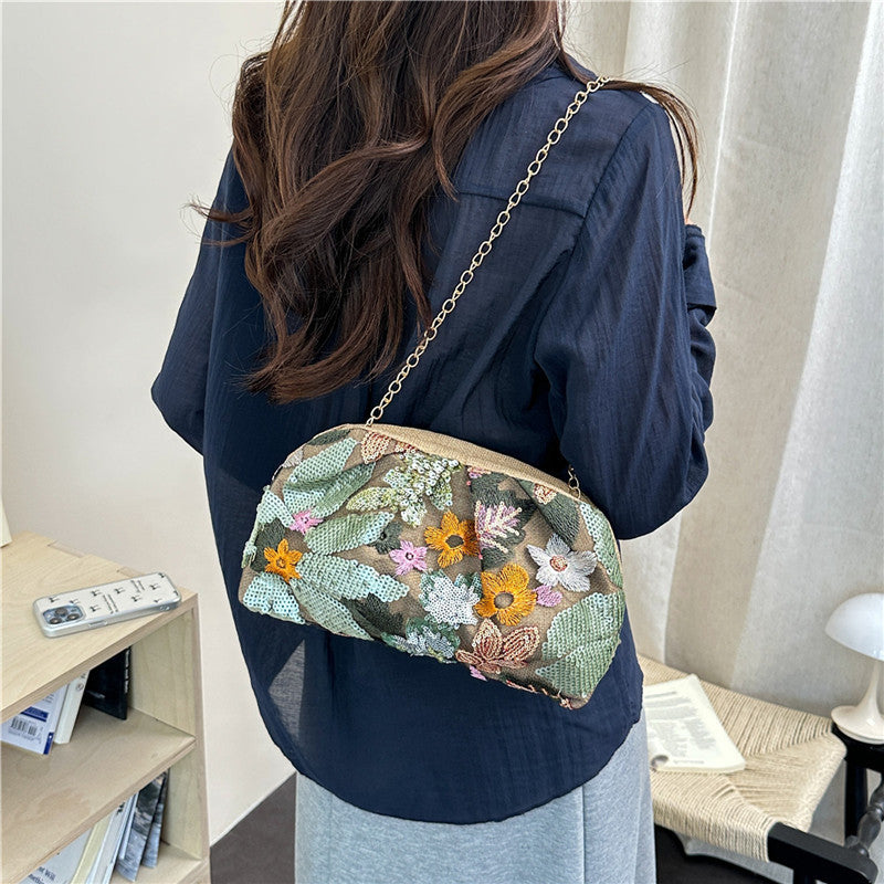 WoElegant Florale Pailletten Clutch-Tasche Brehn