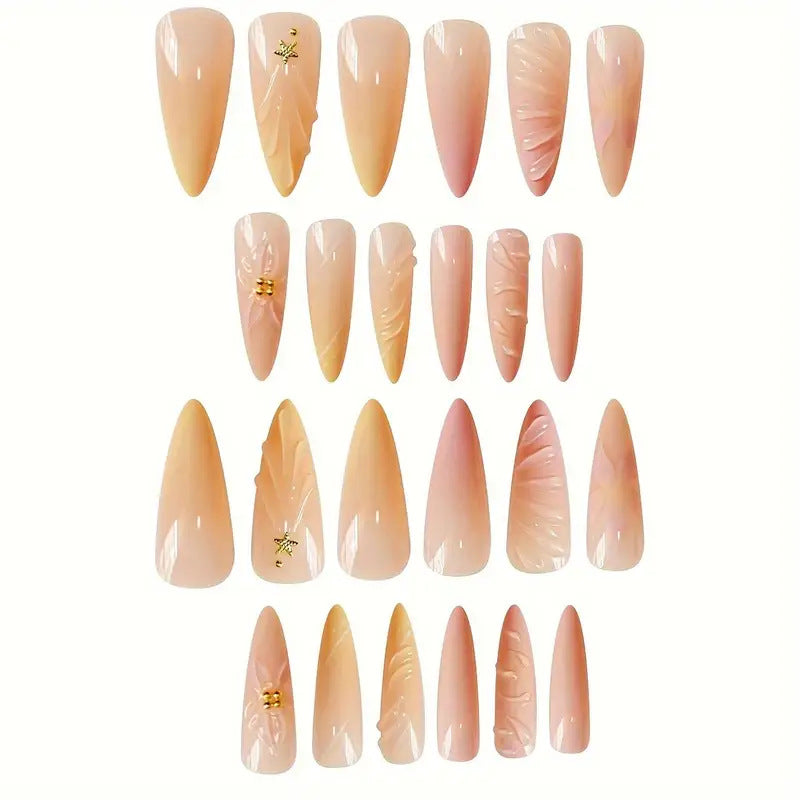 Künstlerische Press-On Nagelset mit Blumenmuster Brehn