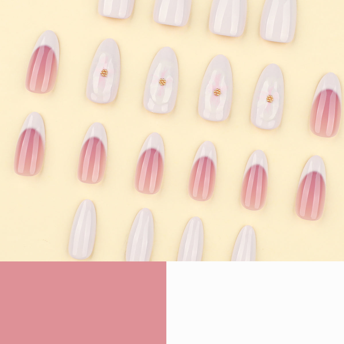 Kunstnägel mit Blumenakzenten und French-Tip Brehn