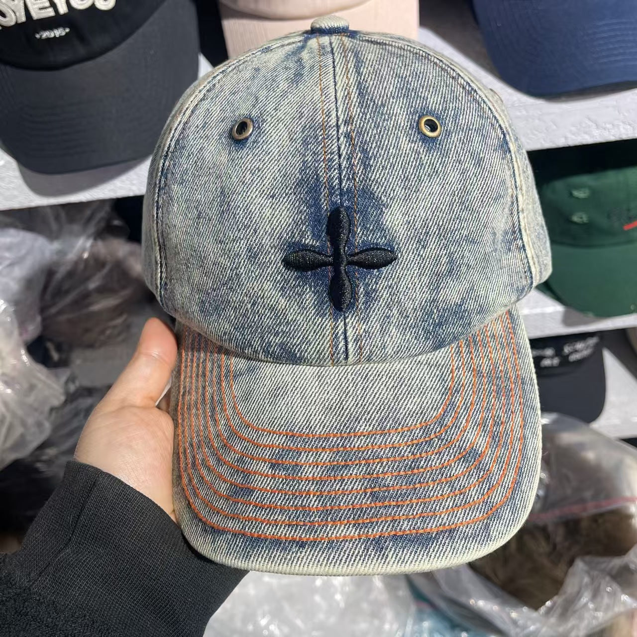 Herren Distressed Denim Baseball Cap Brehn 1784188018