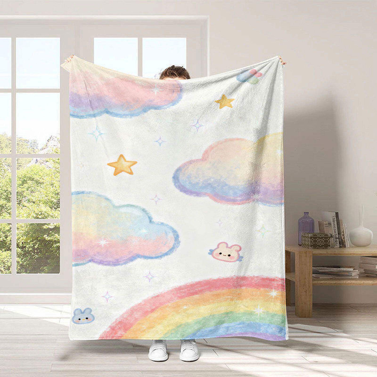 Gemütliche Regenbogen-Thema Fleece-Wurfdecke