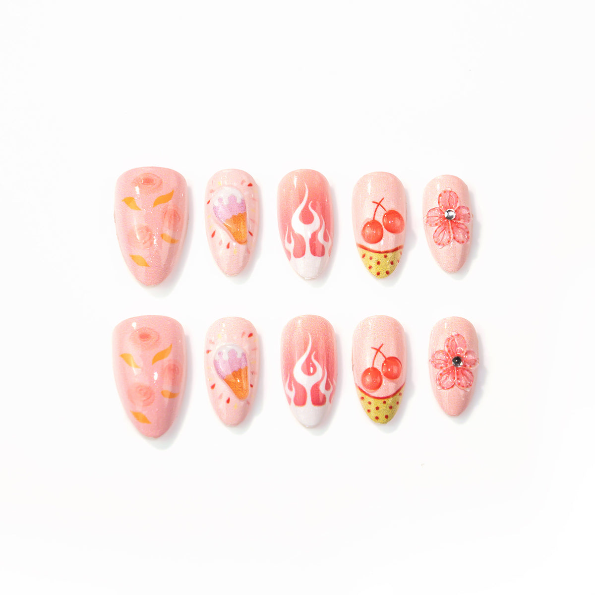Künstlerische dessertthematische Press-On Nail Art Brehn