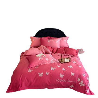 Luxus-Satin-Bettwäscheset mit bestickten Schmetterlingsapplikationen Brehn