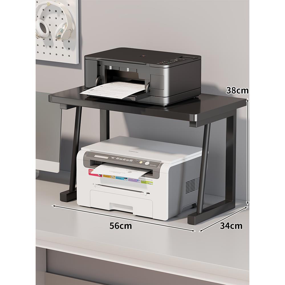 Verstellbarer Zweitier Holzplatte Metallrahmen Desktop Druckerständer mit Kabelmanagement