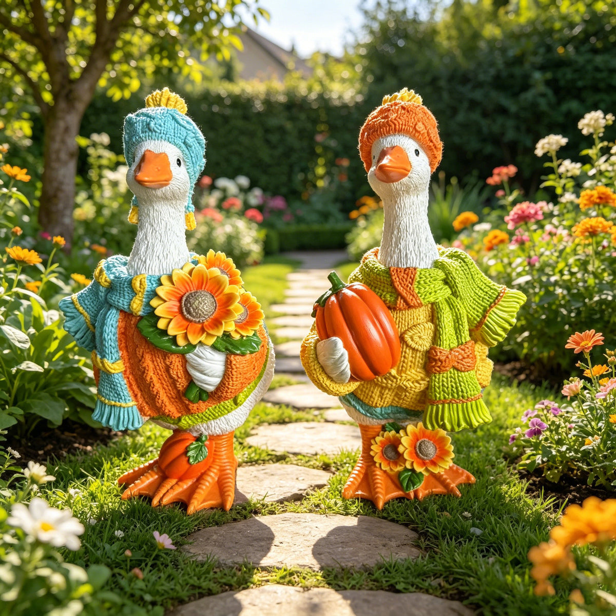 Dekorative Figur einer Sonnenblumen-Gans Brehn