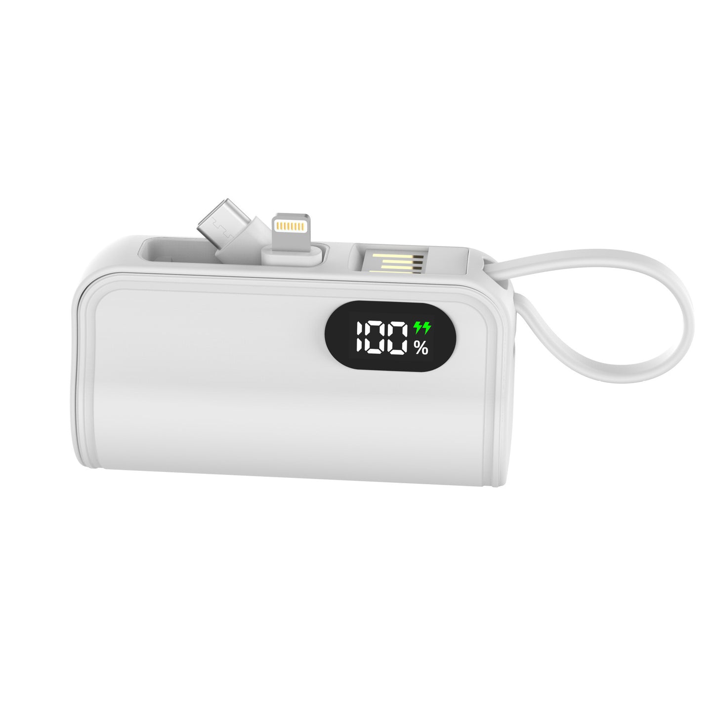 Tragbare Powerbank mit integriertem Ladekabel und digitaler Kapazitätsanzeige Brehn