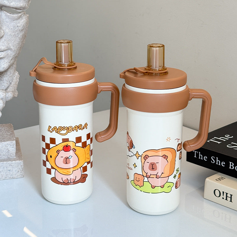 Damen Isolierte Trinkflasche mit praktischem Tragegriff und lustigem Tierdesign Brehn