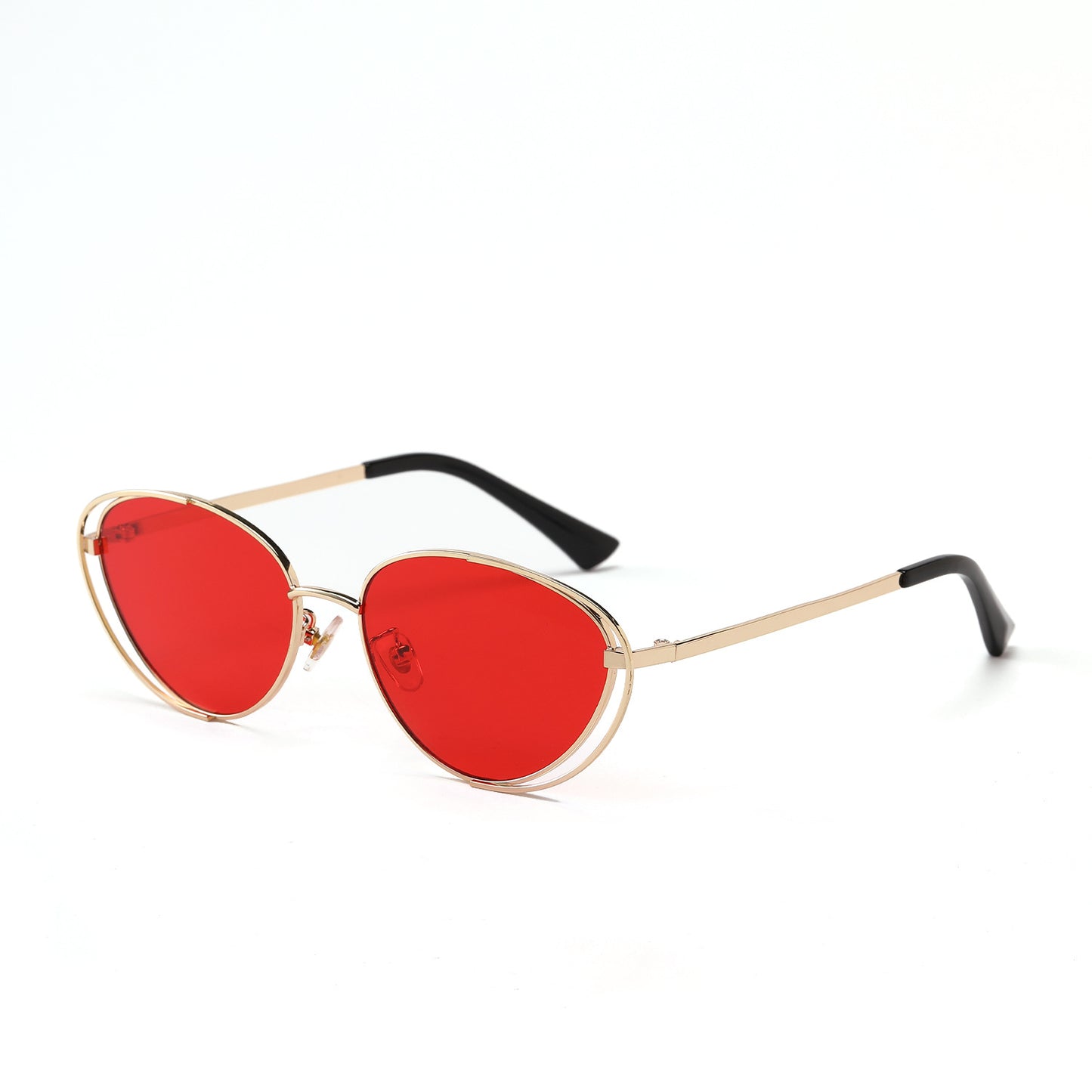 Damen geometrische Sonnenbrille mit rotem Glas und elegantem Metallrahmen Brehn