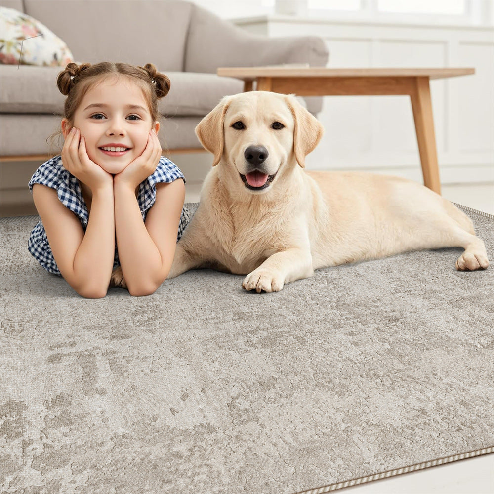 Large Plush Low-Pile Contemporary Distressed-Texture Area Rug