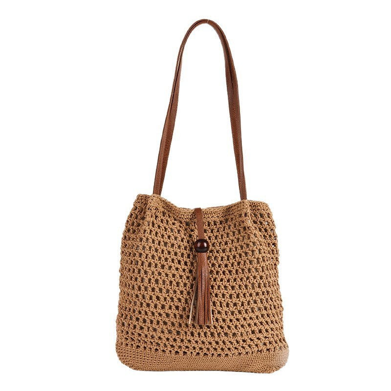 Damen Henkeltasche aus handgearbeitetem Makramee mit stylischem Lederriemen Brehn