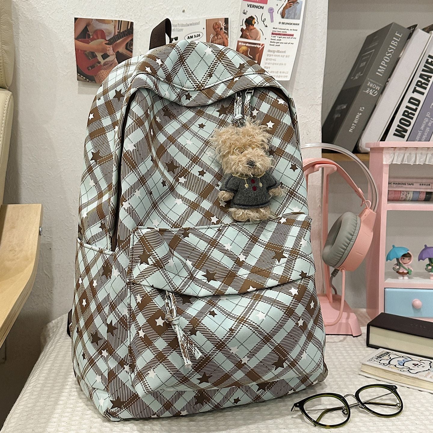 Rucksack mit Modischem Karomuster und Praktischen Fächern Brehn