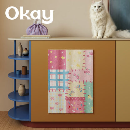Patchwork Ribbed Textile Wall Art Panel with Kawaii Motif and Lightweight Hanging System
