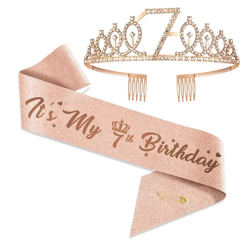 Damen Glitzernde Tiaras mit festlichem Geburtstagsbanner Brehn
