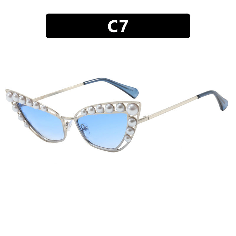 Damen Cat-Eye Sonnenbrille mit exklusivem Perlenspitzen-Rahmen Brehn