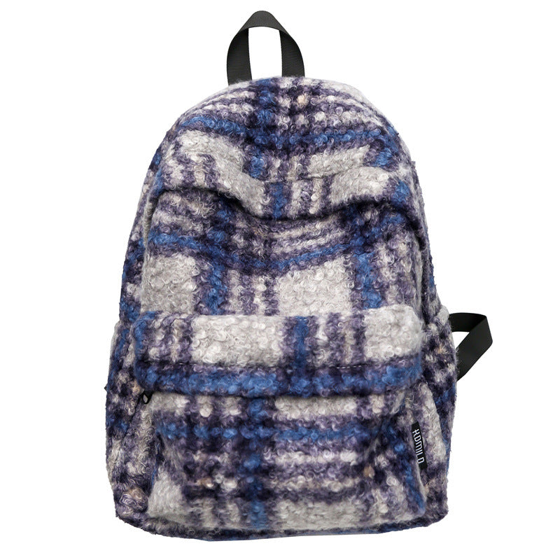 Gemütlicher Fleece Karierter Schulrucksack Brehn