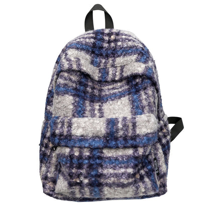 Gemütlicher Fleece Karierter Schulrucksack Brehn