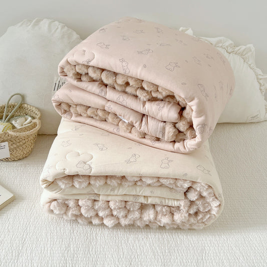 Kuscheldecke Baby-Steppdecke mit Plüschfutter und Hasenmotiv