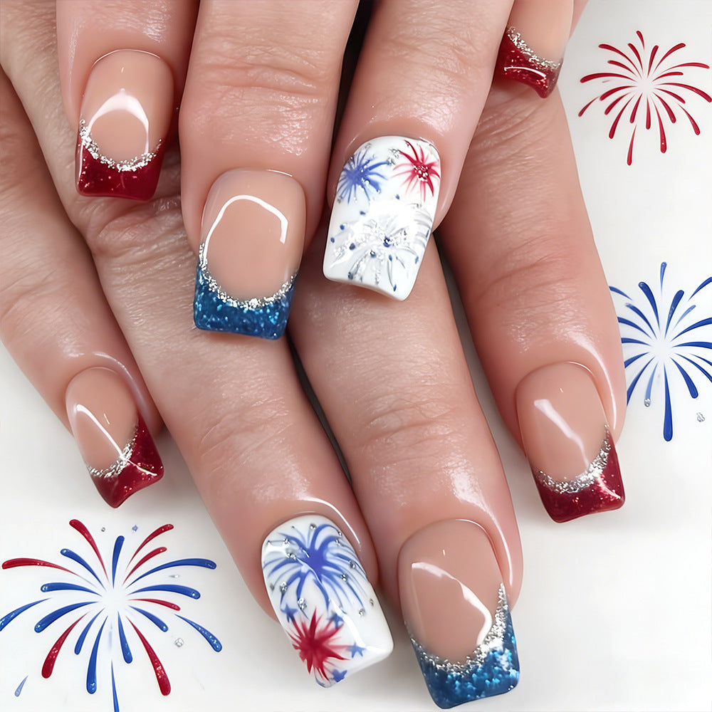 Festliche patriotische Press-On Nagelkunst Brehn