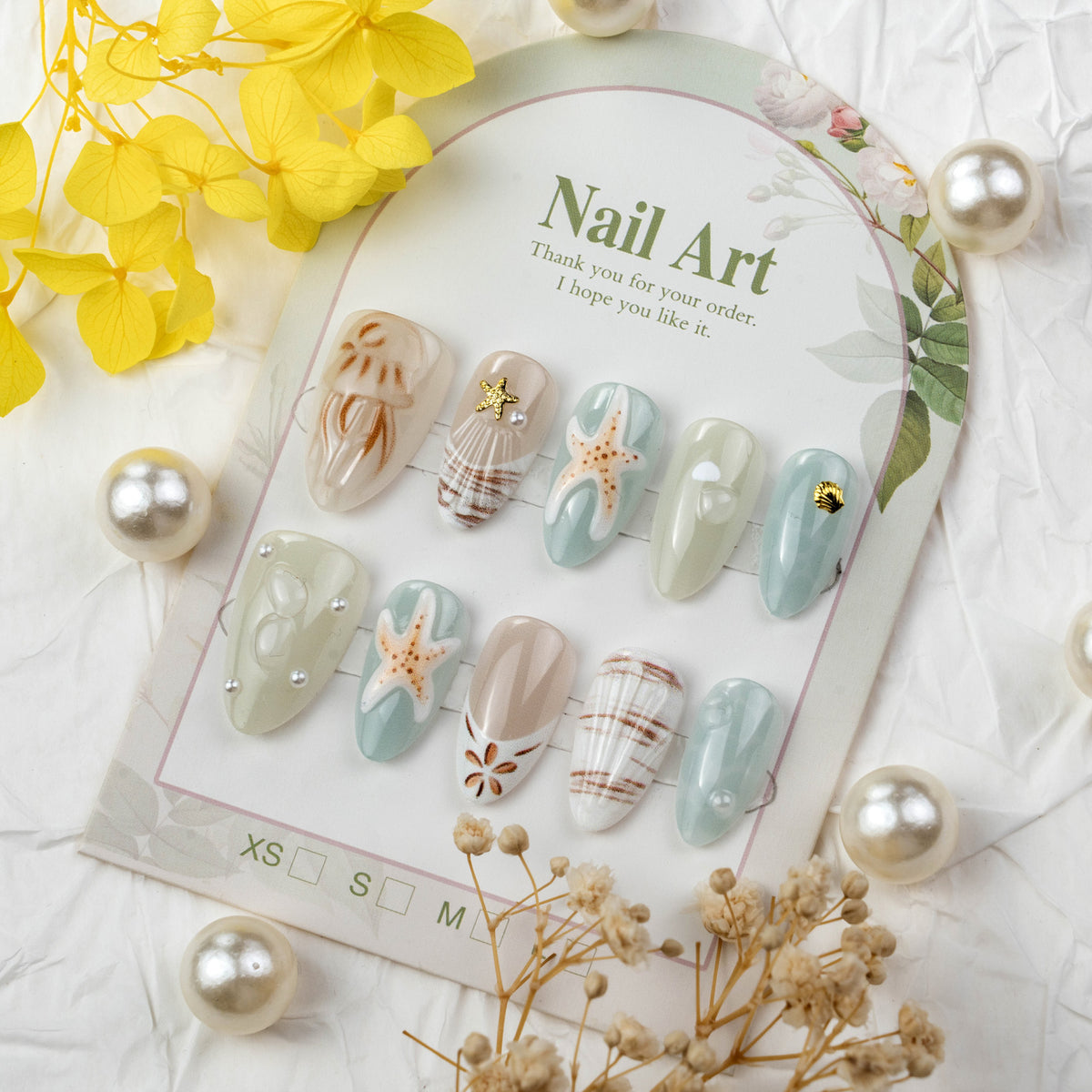 Künstlerisches, vom Ozean inspiriertes Nagelkunst-Set