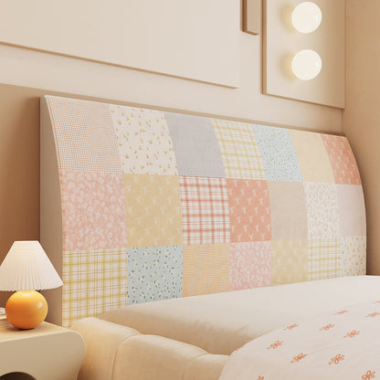 Patchwork Upholstered Headboard Slipcover with Quilted Floral and Plaid Panels