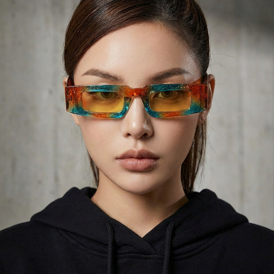 Damen modische geometrische Sonnenbrille mit transparentem Rahmen und polarisierenden Gläsern Brehn