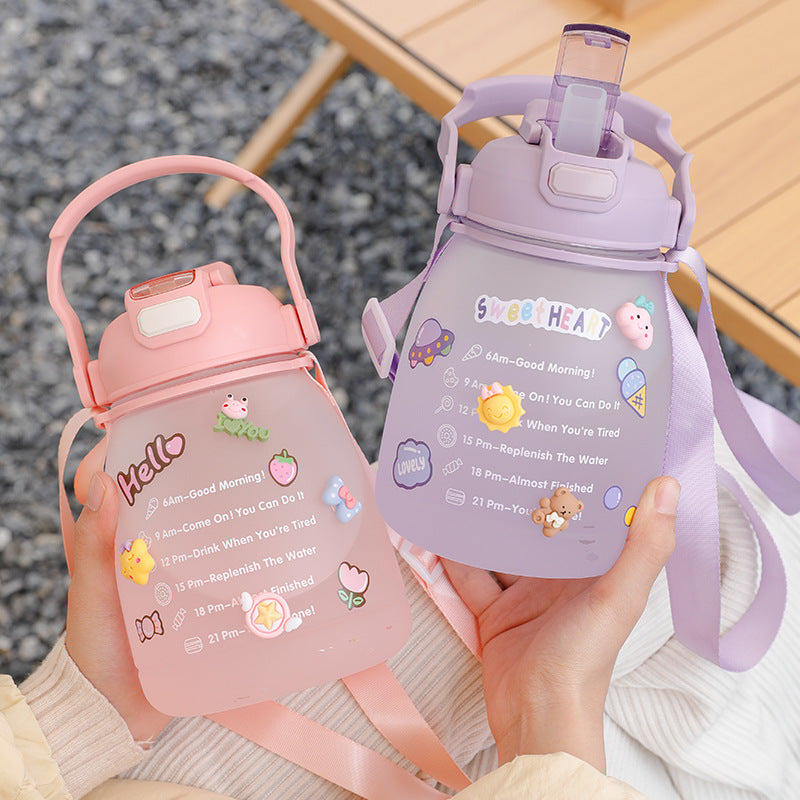 Damen große Wasserflasche mit motivierender Zeitanzeige Brehn