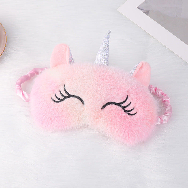 Damen nan kuschelige Einhorn-Schlafmaske mit gestickten Wimpern, weichem Plüsch und elastischem Rüschenband Brehn